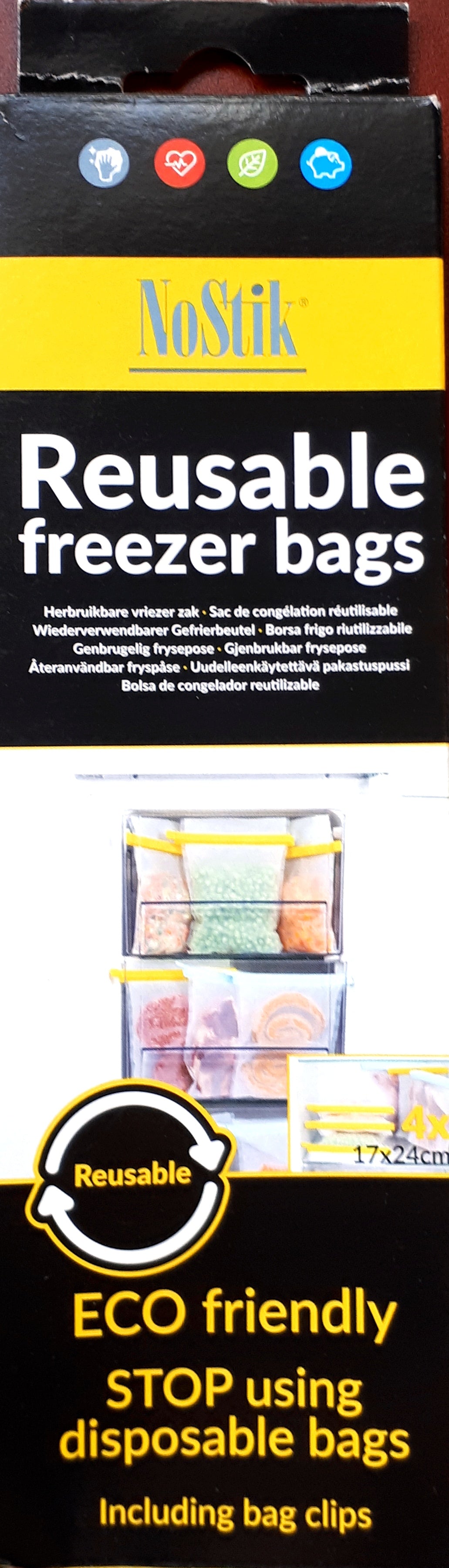 NOSTIK Reusable Freezer Bag with Clip 4 Packs